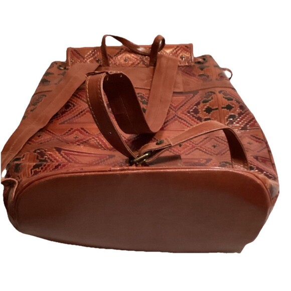 Genuine Leather Back Pack Drawstring Brown Hand Made In India Boho Pattern main image 2